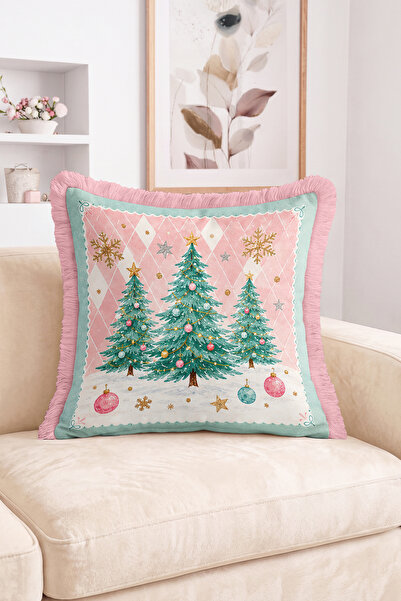 Realhomes Christmas Pine Tree and Snowflake Patterned Fringed-Tasseled Throw ...
