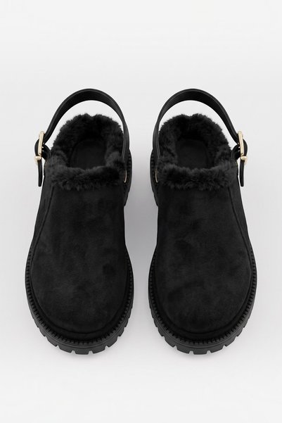 YUUN Women's Slippers with Buckle Accessories and Fur Inside