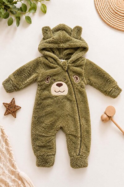 dinamik çocuk Baby Boy Jumpsuit Welsoft Sweet Teddy Bear Embroidered Plush Ho...