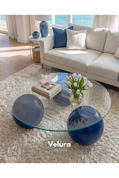 Velura Home & Living Küre Orta Sehpa - Mavi - Yuvarlak Şeffaf