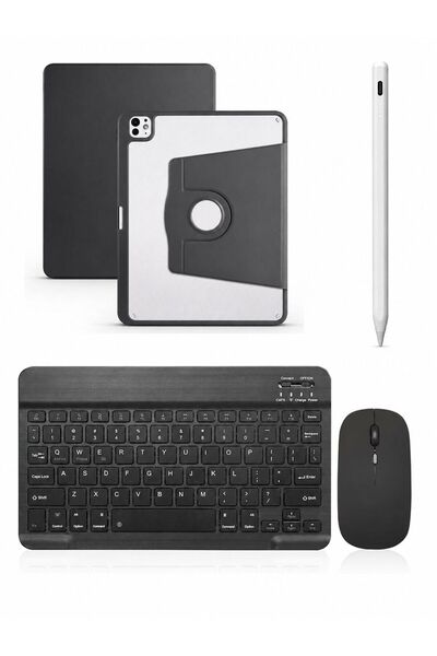 Apple iPad Pro 12.9 4/5/6. Nesil ile Uyumlu DeskFold Türkçe Q Klavyeli 360° Dönebilen Kılıf Seti Mouse Kalem