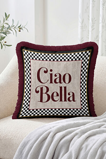 Realhomes Ciao Bella Written Black and White Checkered Retro Fringed-Tasseled...