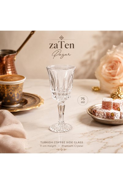 zaTen Pazar Luciana Ayaklı Cam Kahve Yanı Su Bardağı 75 ml Kristal Kesme Dese...