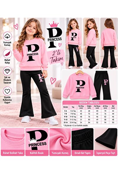SİBELİZE Girl's Pink Sweatshirt and Spanish Leggings Set