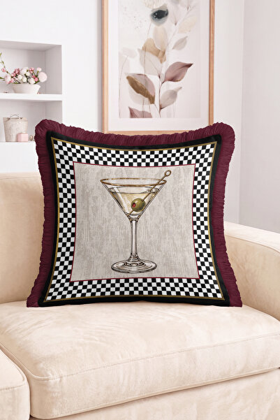 Realhomes Martini Cocktail Glass and Checkered Frame Pattern Fringe-Tassel Th...