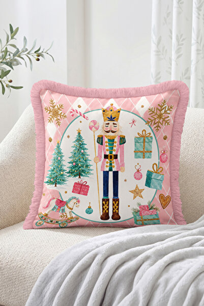 Realhomes New Year's Day Nutcracker Soldier and Pine Tree Pattern Fringed-Tas...