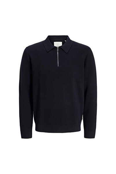 Jack & Jones Men's Navy Blue Jprblamilano Stitch Knit Zip Polo Sweater & Card...