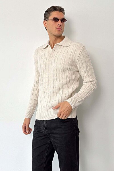JB John Borners Men's Polo Collar Buttoned Hair Knit Pattern Knitwear Sweater...