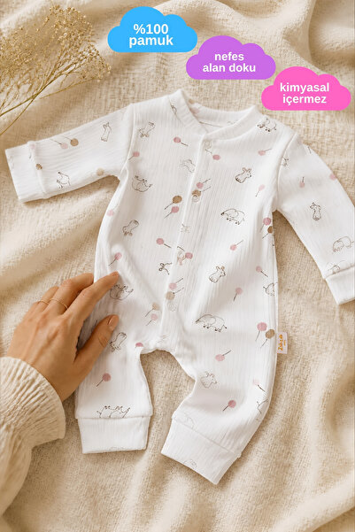 Zıbzıb baby %100 Pamuk Ribanalı Tavşan Fil Balon Desenli Uzun Kollu Çıtçıtlı ...