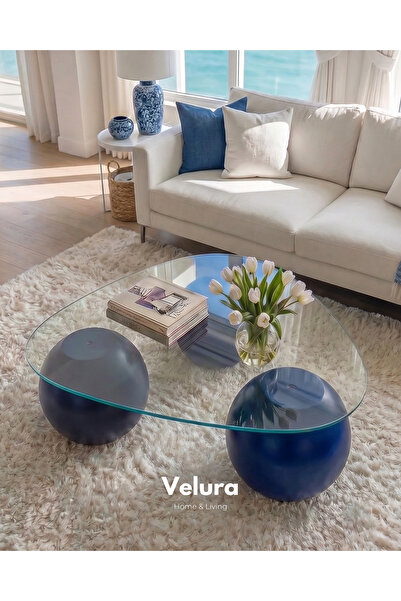 Velura Home & Living Küre Orta Sehpa - Mavi - Üçgen Şeffaf
