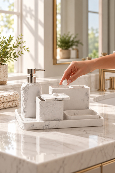 ACAR Laduree Beyaz 5 Parça Banyo Aksesuar Seti