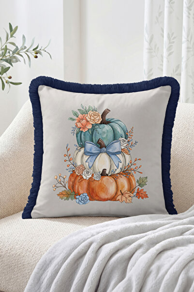 Realhomes Vintage Pumpkins, Flowers, and Bows Fall Pattern Decorative Fringe-...