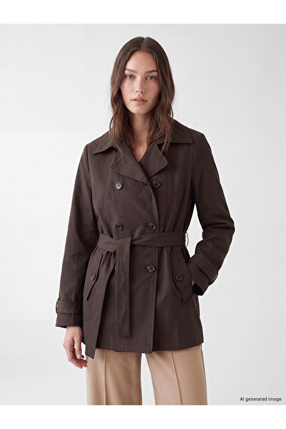 LC Waikiki Gencc Kalitesiyle LCW Modest Kahverengi Kruvaze Yaka Oversize Kadı...