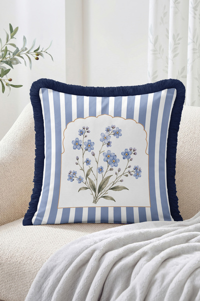 Realhomes Blue and White Striped Floral Bouquet and Classic Frame Pattern Thr...