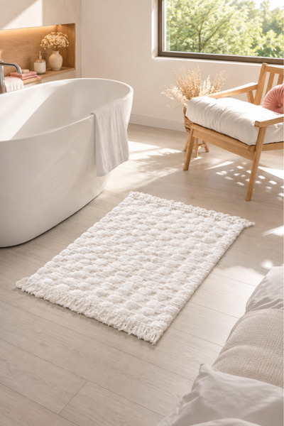 Çeyiz Diyarı Stone 100% Cotton Bath Mat 70X110 cm Ecru