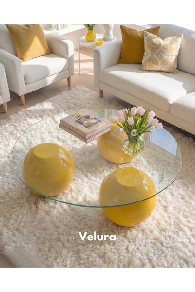 Velura Home & Living Küre Orta Sehpa - Sarı - Yuvarlak Şeffaf