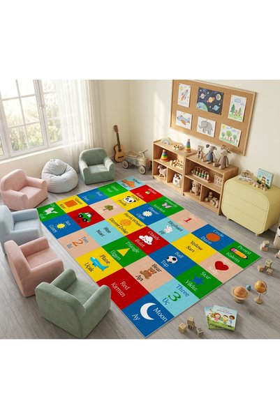 Halise Home Kaymaz Taban Dijital Baskılı Antialerjik Yumuşak dokulu Çocuk Halısı