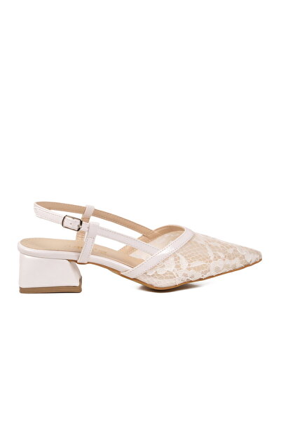 FLORİN White Adjustable Ankle Strap Pointed Toe Tulle Detailed Women's Evenin...