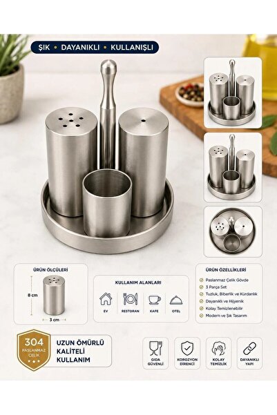 KT HOME Triple Salt Shaker Set with Steel Stand, Menaj Set, Restaurant, Hotel...