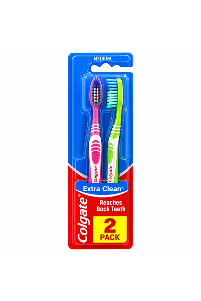 Colgate Periuță de dinți manuală, Extra Clean Medium, peri medii, set 2 bucăț...