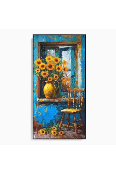 Luxcanva Tablou Canvas Floarea Soarelui La Fereastra 60x120 cm cu Rama Negru ...