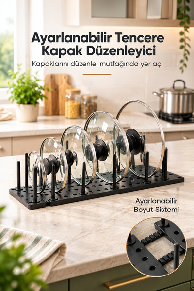 Vienev Ayarlanabilir Plastik Tencere Kapak Düzenleyici Çekmece Dolap İçi Mutf...