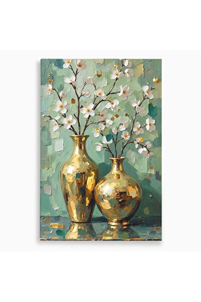 Luxcanva Tablou Canvas Vaze Aurii Cu Flori 70x100 cm pe Sasiu Lemn Decor Frum...