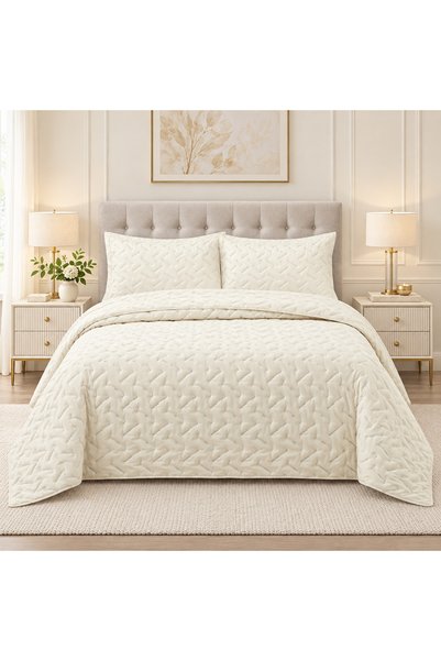 ALA RUGS Serena Krem Çift Kişilik Yatak Örtüsü ve Yastık Seti 260 x 240