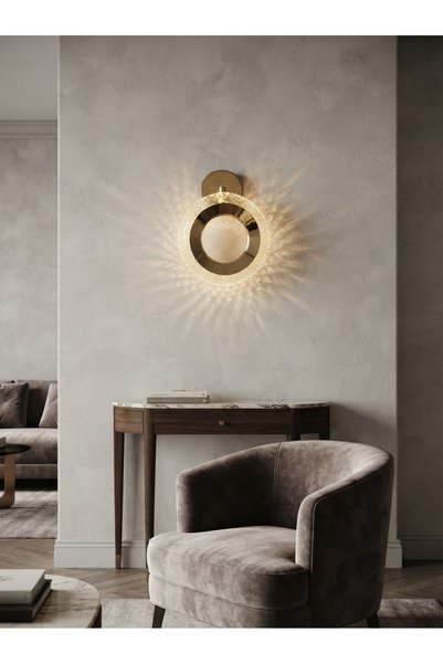 Merlamp Simit Alya Led Aplik - Gold Renkli Kristal Detaylı Modern Duvar Lambası