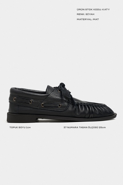 NİŞANTAŞI SHOES Katy Siyah Hakiki Mat Deri Saraç Büzgü Detay Marin Kadın Loafer
