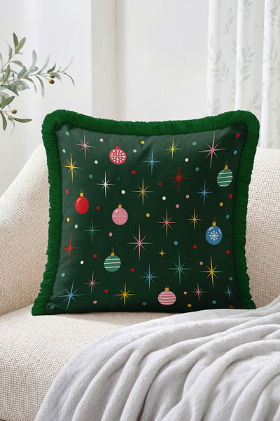 Realhomes Christmas Ornaments and Colorful Star Pattern Fringed-Tasseled Thro...