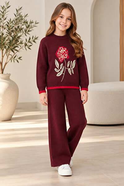 SERAPA Girl's Knitwear Set with Rose Pattern, 50% Cotton, 50% Acrylic, Knitte...