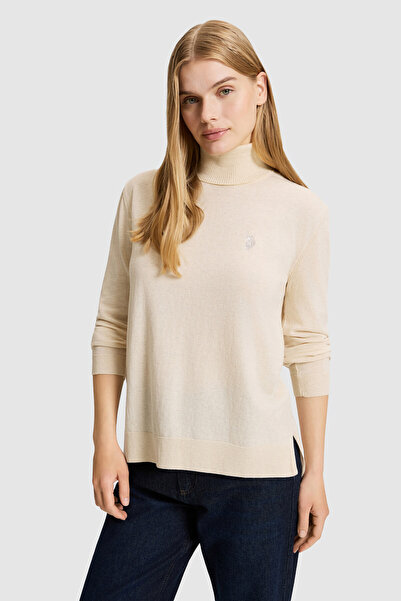 U.S. Polo Assn. Women's Cream Melange Turtleneck Basic Sweater 50313621-Vr159