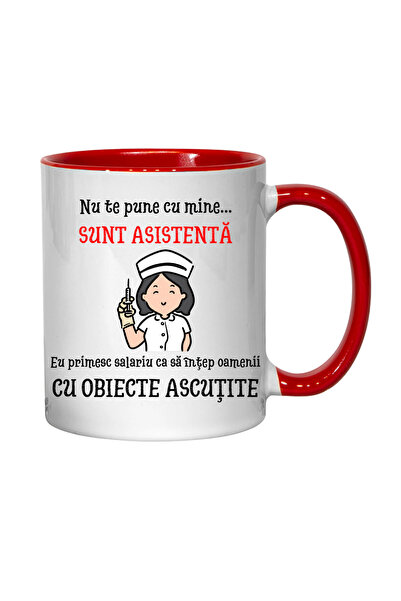INOVATIX Cană personalizată - Sunt asistentă medicală! v3, roșie, 330 ml