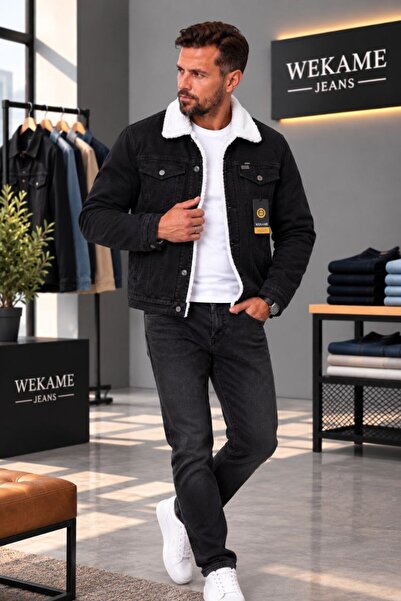 WKM Erkek Casual Regular Fit İçi Kürklü Kot Ceket
