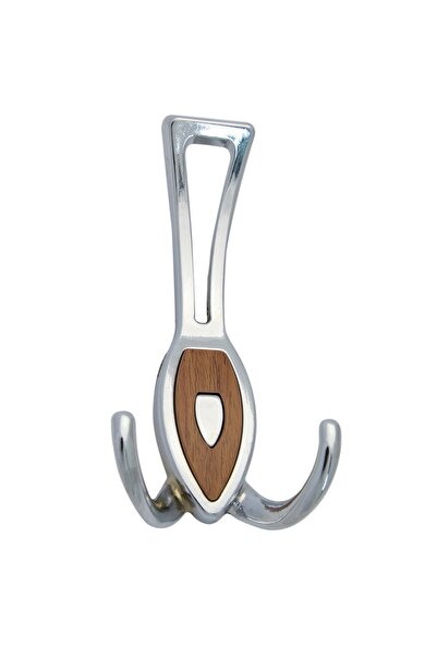 OEM Cuier mobila cu 3 agatatoare, zamac, cromat + stejar, pentru baie, dormit...