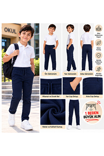 HER ŞEY NOTA www.herseynota.com Boys' Ribbed Waist Canvas School Trousers – C...