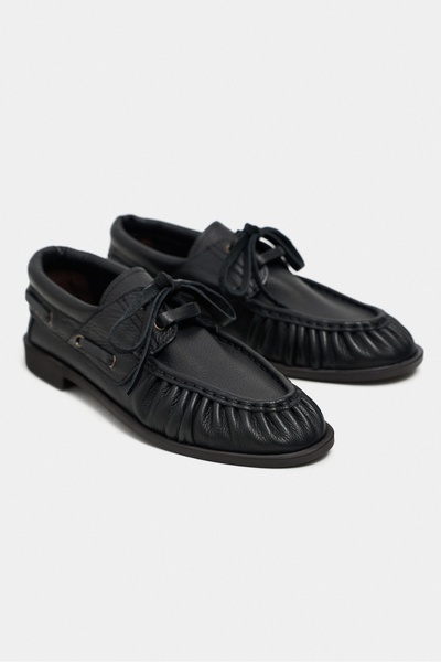 NİŞANTAŞI SHOES Katy Siyah Hakiki Mat Deri Saraç Büzgü Detay Marin Kadın Loafer