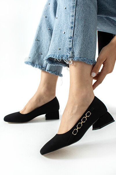 bulutmod BA04614 Pantofi de damă negri cu lanț lateral, casual, mărime mare, ...