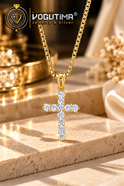 vogutima Kadın Erkek Çelik Haç Kolye - Haç Zirkon Taşlı (Cross necklace) İsa ...