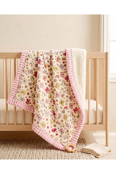 REDTAG Pink Floral Flannel Sherpa Blanket with Border