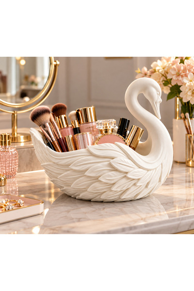 Victoria&Co Decorative Makeup Organizer with Swan Figure – Cosmetics, Jewelry...