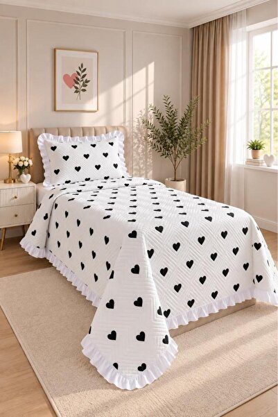 Çeyiz Diyarı Ultrasonic Quilted Leman Ruffled Single Pique Set 170X235 cm Cream