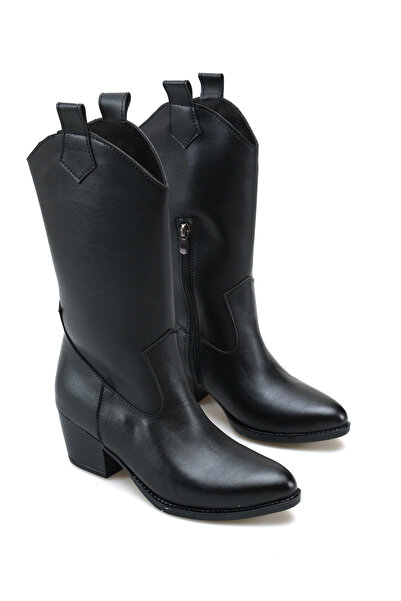 Bak Store Black Cowboy Women's Boots Flat Zipper Western