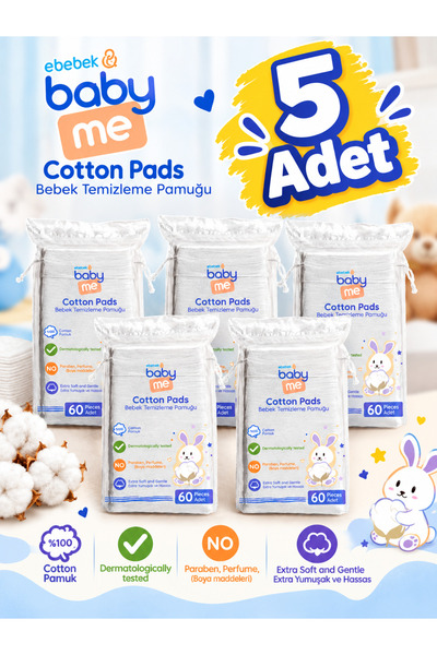 Bebek Temizleme Pamuğu 5 li Paket 60 Adetli