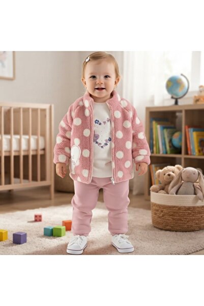 Erca Home Tekstil Ürünleri Welsoft Polka Dot Cardigan 3-Piece Set 9 Months, 12 Months, 18 Months Girls Pink