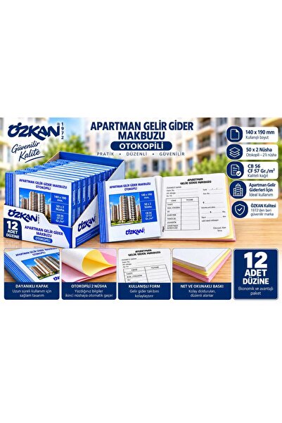 Genel Markalar APARTMAN GELİR GİDER MAKBUZU OTOKOPİLİ 1 DÜZİNE (12 ADET)