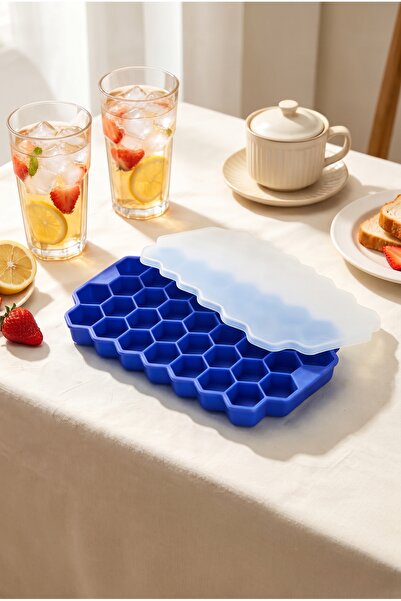 İndecor Houseware قالب ثلج من السيليكون على شكل قرص العسل، 37 قطعة مع غطاء، ق...