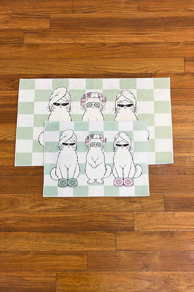 DEKOMOD Decorative Digital Printed Set of 2 Bath Mat Non-Slip Base Toilet Set
