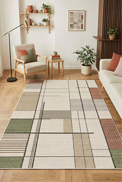 Decomia Home Dijital Kaymaz Yıkanabilir Renkli Salon Halısı Mutfak Halısı Kor...